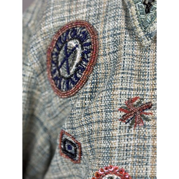 CHICO'S Womens Size 1 Green Multicolored Bohemian Embroidery Short Green Jacket - Picture 9 of 16